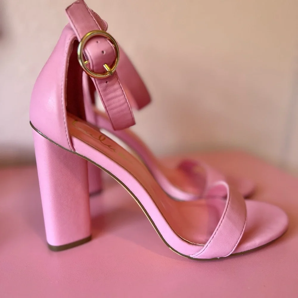 Kamali Pink Ankle Strap Block Heels from Lulus
